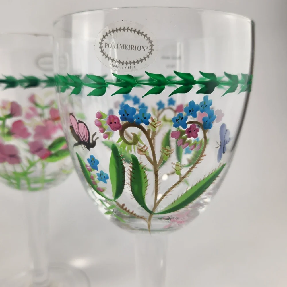 Portmeirion Botanic Garden Hand Painted 18 oz Goblets Set of 4 New in Box